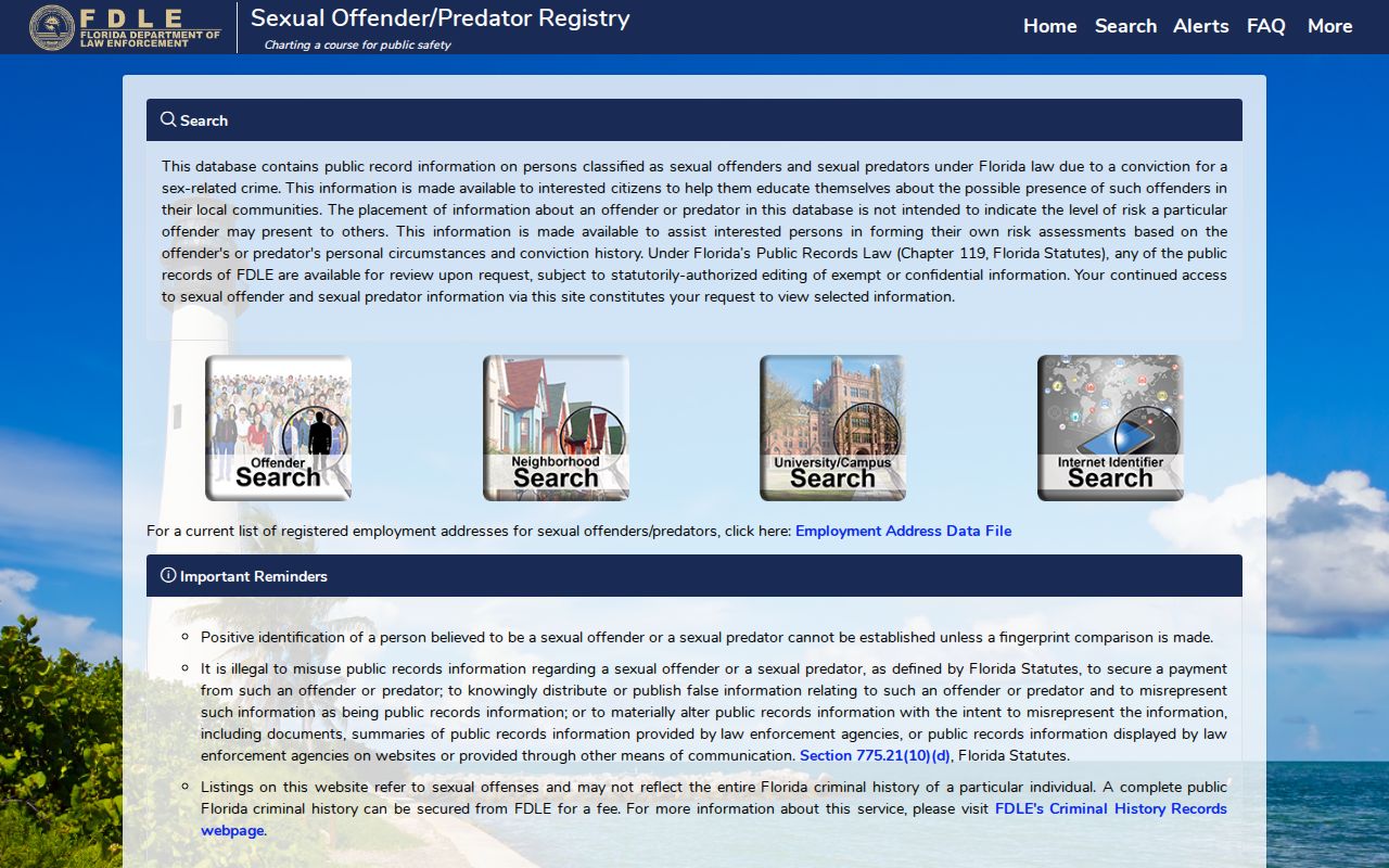 Hallandale Beach neighbors FDLE official registry search