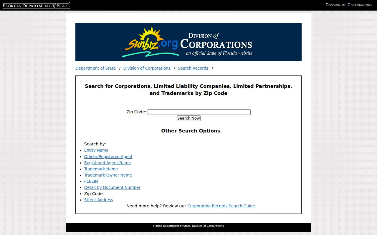 Hallandale Beach ZIP code directory Sunbiz ZIP search